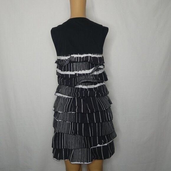 BCBGMaxazria Diana Layered Ruffle Striped Mini Dress XS Split Neck Black White - Picture 7 of 7